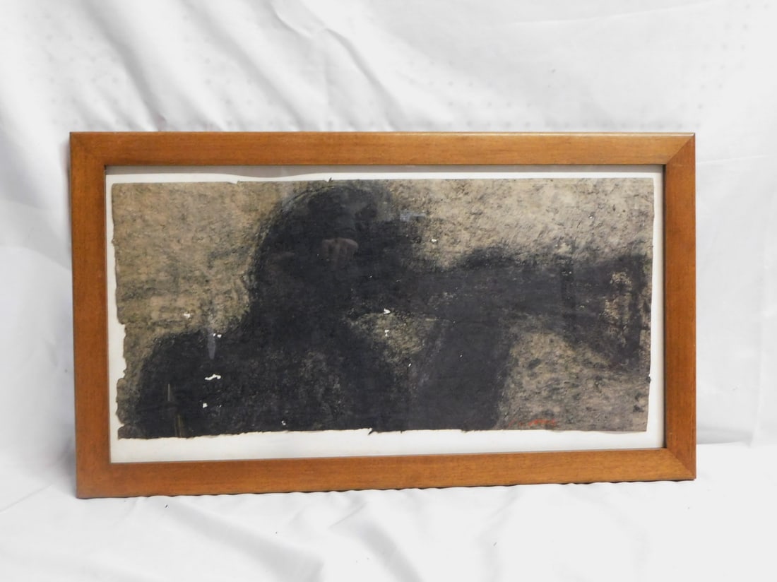 CHARCOAL AND PIGMENT ON PAPER "TRUMPET" BY MICHEAL HAAS 13X27 IMAGE, 18X31 OVERALL: CHARCOAL AND PIGMENT ON PAPER "TRUMPET" BY MICHEAL HAAS 13X27 IMAGE, 18X31 OVERALL