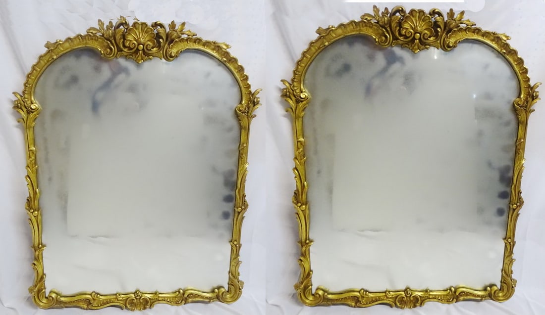 PAIR OF GILT ARCH TOP MIRRORS WITH FLORAL MOTIF 45.5 X 36.5 (1 of 13)