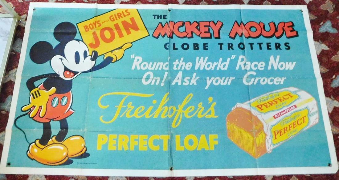 ESTATE OF SEYMOUR STEIN: LARGE VINTAGE MICKEY MOUSE LITHOGRAPH ON CANVAS: GLOBE TROTTERS & (1 of 11)