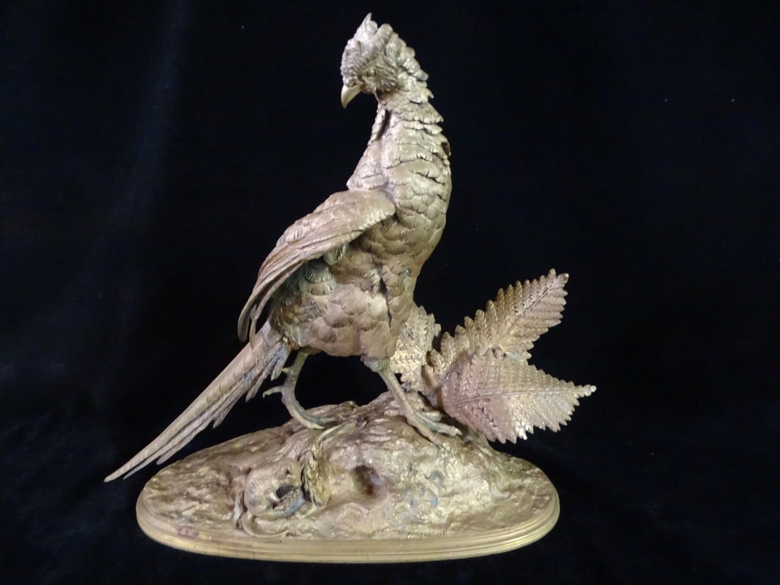 BRONZE PHEASANT W/MOUSE SIGNED PAUTROIT 12 1/2" X 15"  X 6" (1 of 14)