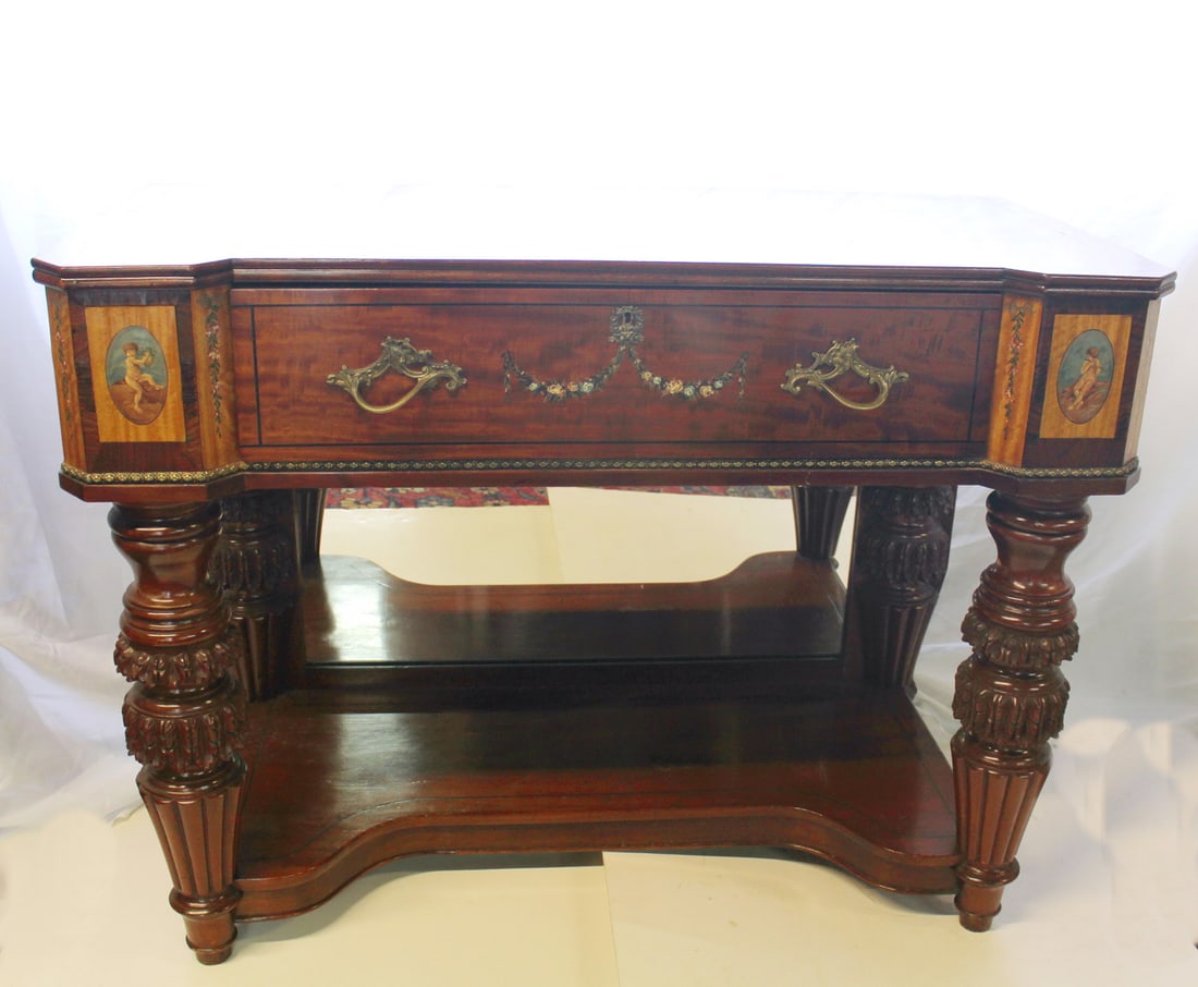 CONSOLE: QUALITY, 19TH CENTURY, MAHOGANY, 1 DRAWER, ADAM STYLE. 36h x 49L x 23.5w (1 of 20)