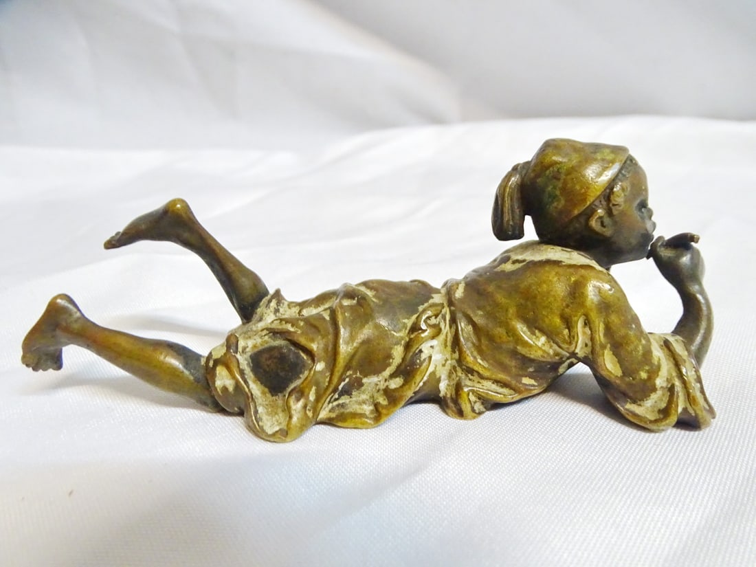 VIENNA BRONZE FIGURE OF A BOY, SIGNED BERGMAN  2" X 5 1/2" (1 of 12)