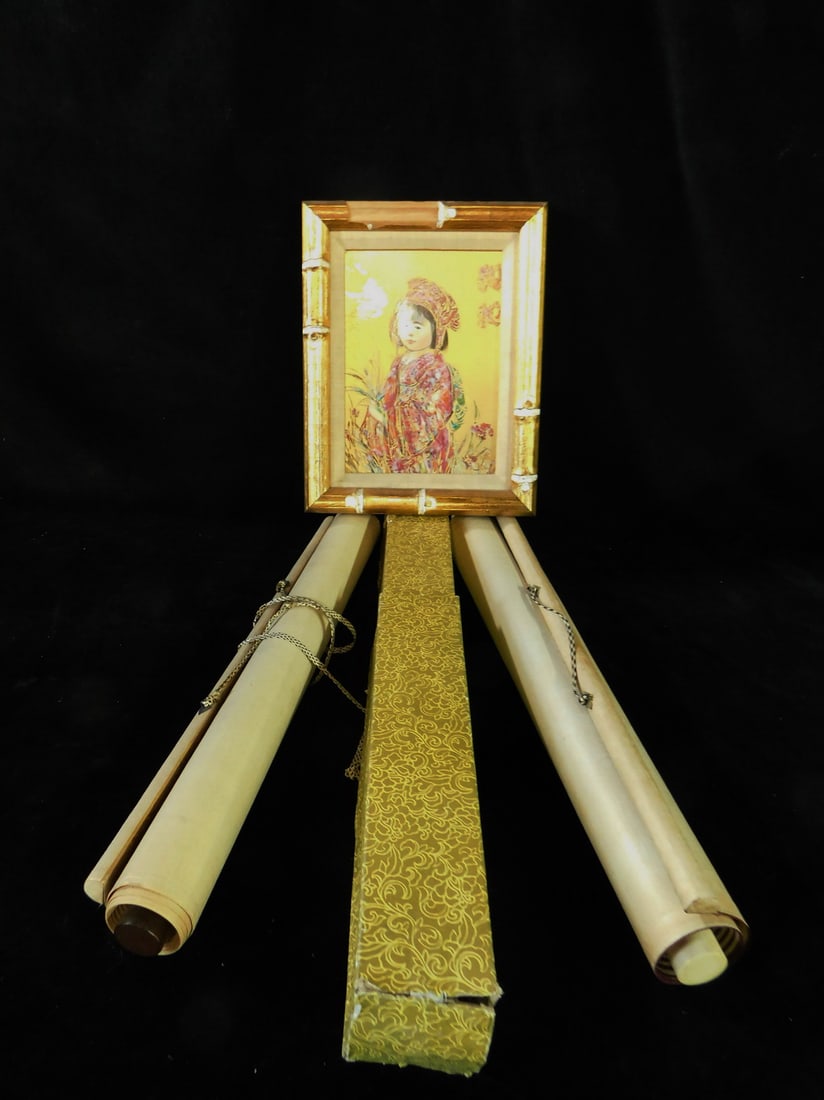 LTD EDITION FRAMED PORCELAIN PLAQUE "PURE BUTTERFLY" BY EDNA HIBEL & 3 ASIAN HANGING SCROLLS (11 (1 of 11)