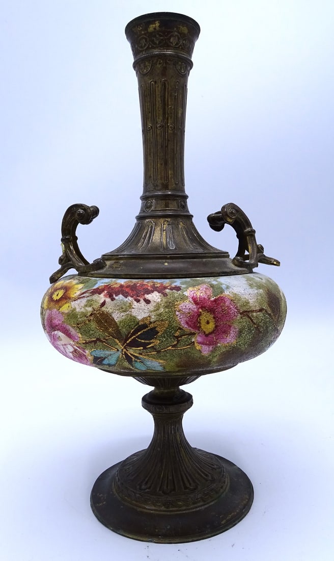 BRONZE AND TAPESTRY PORCELAIN VASE 9.5'H (M 383) (1 of 6)
