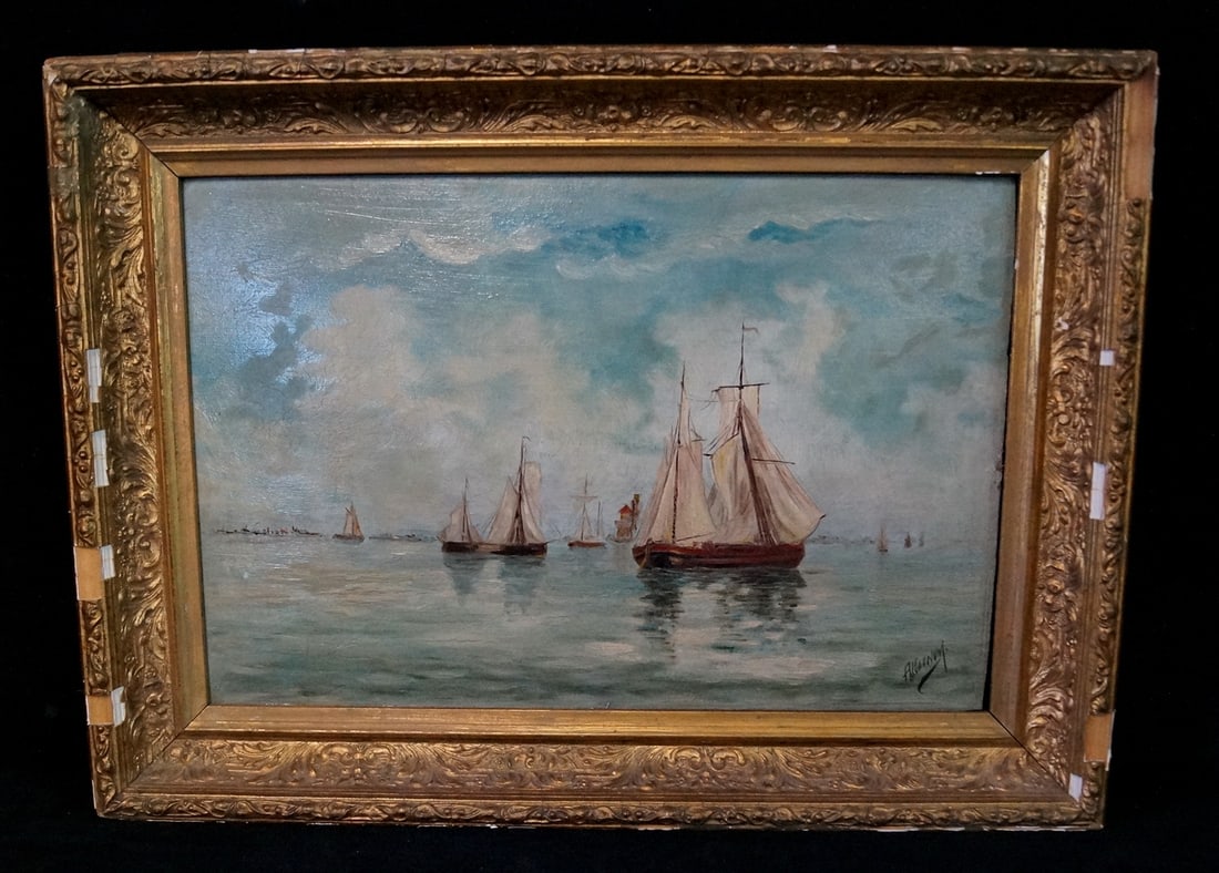 A.J. GLENUM SIGNED OIL ON BOARD "SHIPS AT SEA" 12X18 IMAGE (E 243 2018) (1 of 5)