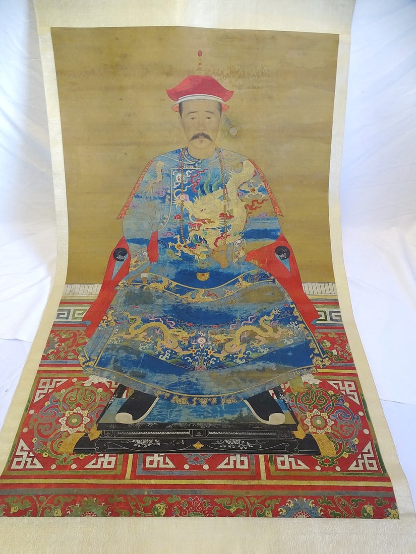 ANTIQUE CHINESE SCROLL ON "ANCESTRAL PORTRAIT" 96" X 48 1/2" (1 of 15)