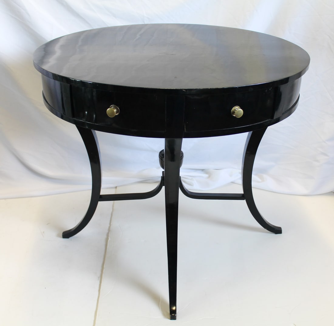 DRUM TABLE, ANTIQUE EBONZED: DRUM TABLE, ANTIQUE EBONZED