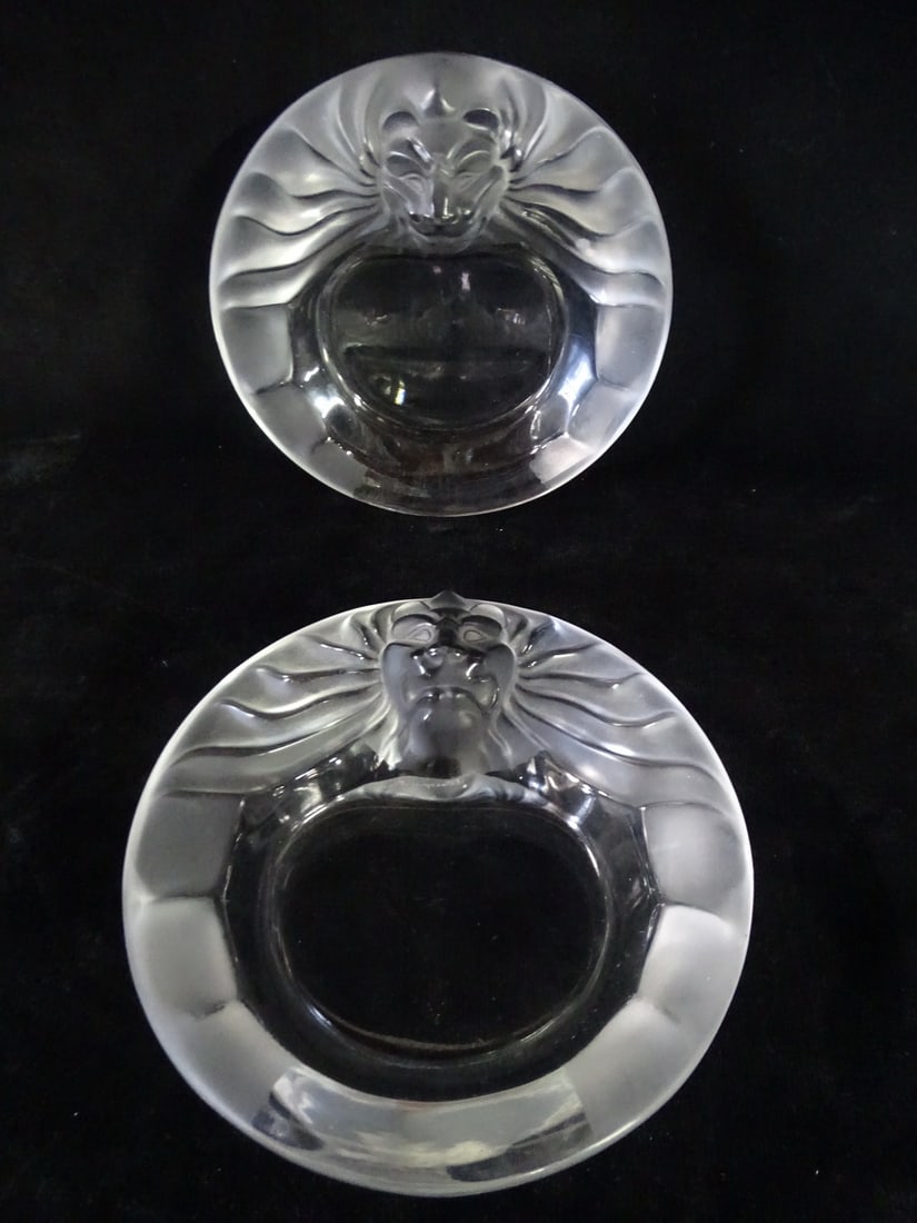 LIVING ESTATE OF JOSEPH RODANO: PAIR OF LALIQUE FRANCE CRYSTAL FIGURAL BOWLS 6" DIA.: LIVING ESTATE OF JOSEPH RODANO: PAIR OF LALIQUE FRANCE CRYSTAL FIGURAL BOWLS 6" DIA.
