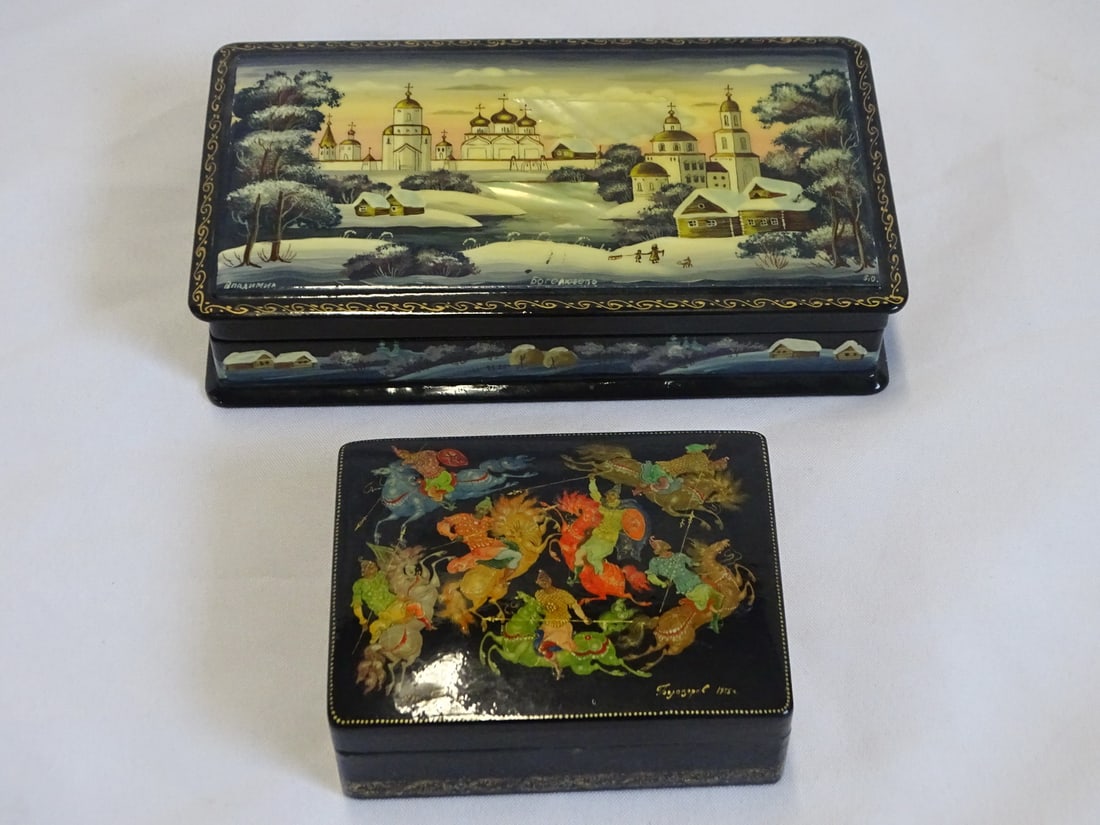 TWO RUSSIAN LACQUER BOXES 1.5 X 7 X 4 (1 of 20)
