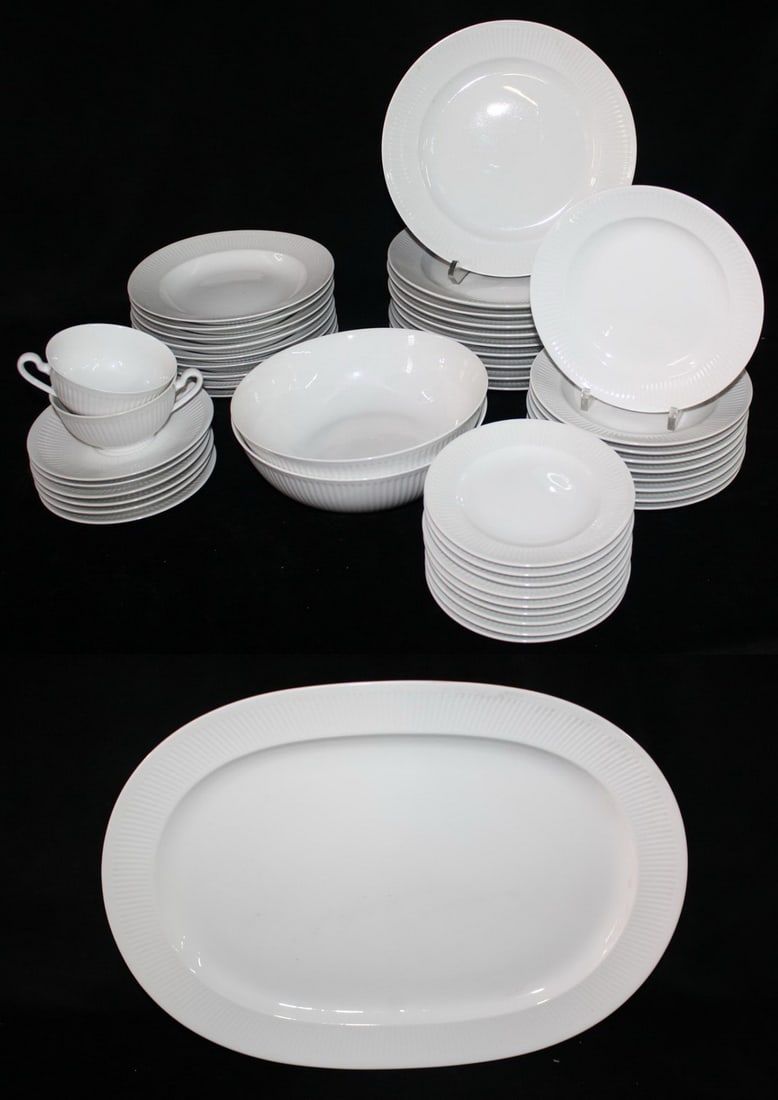 ROYAL COPENHAGEN "GEORGIANA" WHITE FLUTED DINNERWARE, 47 PCS.., (BREAKDOWN IN PHOTOS) (1 of 9)