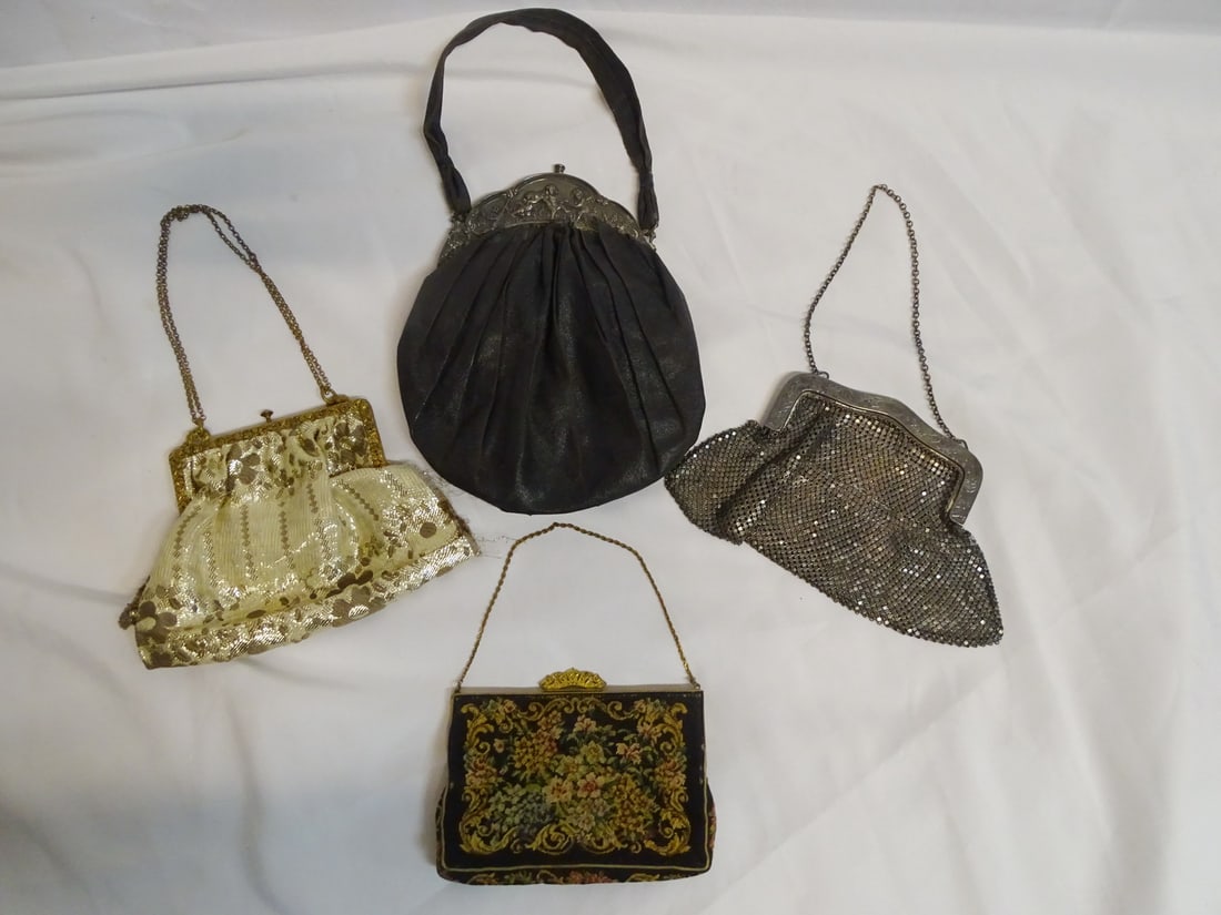 GROUP OF 4 ANTIQUE PURSES INC. 1 STERLING AND 1 GERMAN SILVER HANDLE (1 of 19)
