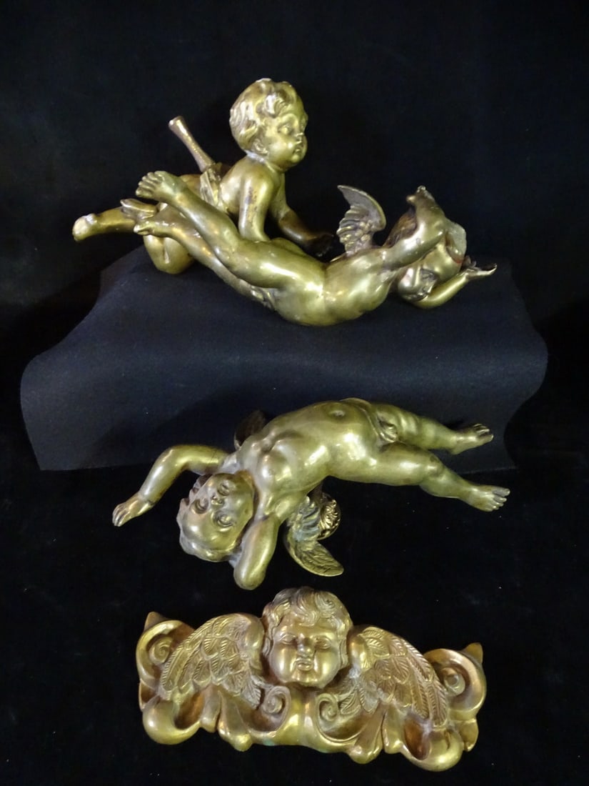 3 BRONZE PUTTI CHANDELIER MOUNT AND BRONZE CHERUB DECORATION (1 of 16)