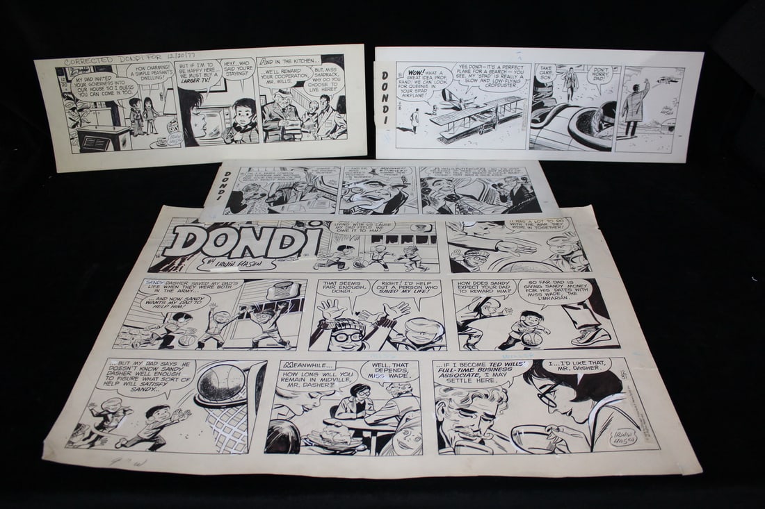 "DONDI" BY IRWIN HASAN, ORIGINAL DAILY COMIC STRIPS, 1969, 1977, 1978, TED WILLS AND MORE, 4 PCS. (1 of 13)