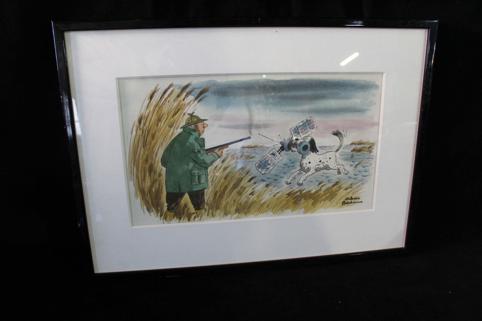 CHARLES (CHAS) ADDAMS, WATERCOLOR, COMEDIC HUNTING PICTURE 16.75" X 27.75" (1 of 14)