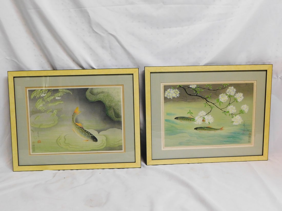 LIVING ESTATE OF JOSEPH RODANO: 2 JAPANESE FISH WATERCOLORS, "FAMILIAR FISHES OF NIPPON" OHNO BAKUFU (1 of 9)