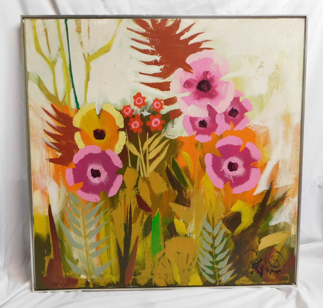 LARGE FLORAL PAINTING, ACYRLIC ON CANVAS, SIGNED LEE REYNOLDS, 41.5X41 OVERALL (1 of 11)