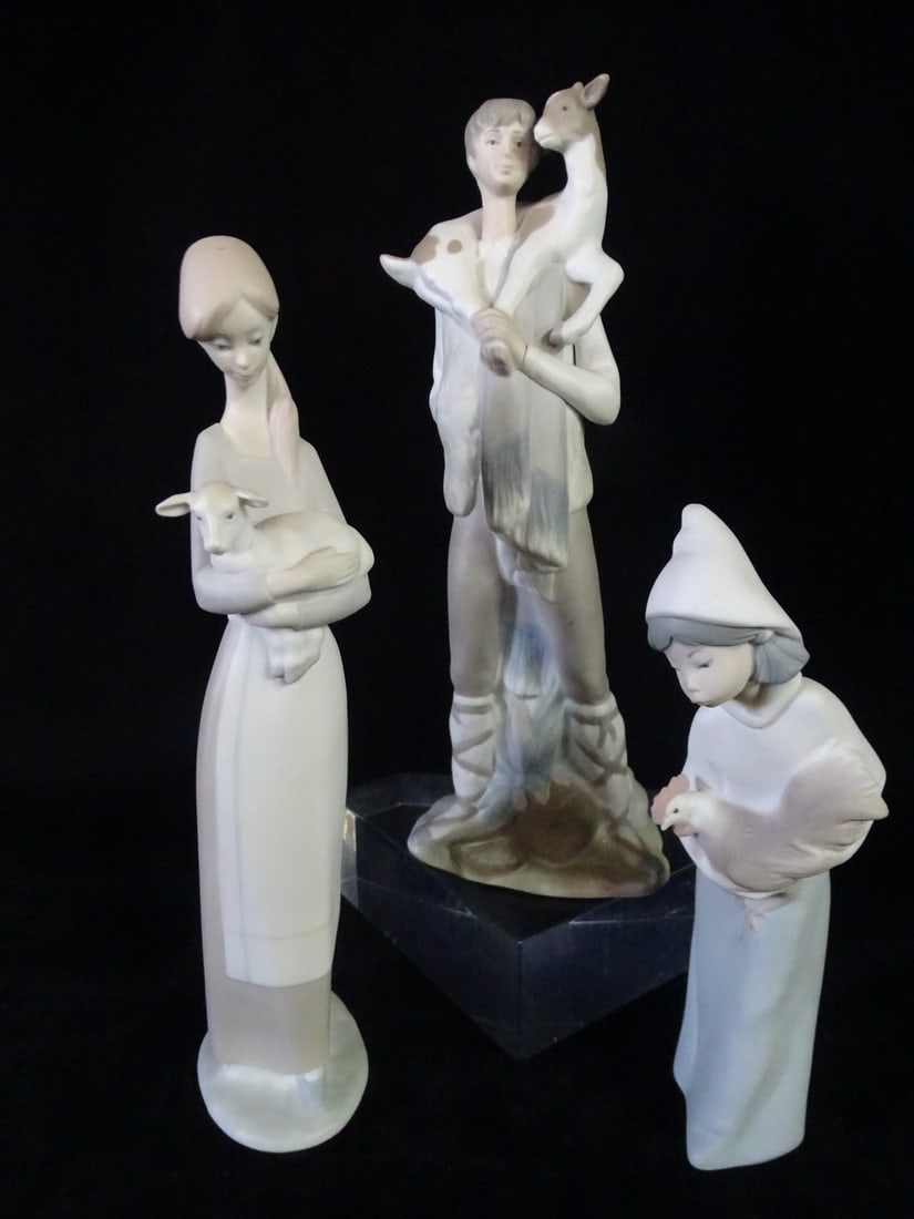 3 LLANDRO FIGURES INC. GOAT HERDER 11" TALLEST: 3 LLANDRO FIGURES INC. GOAT HERDER 11" TALLEST