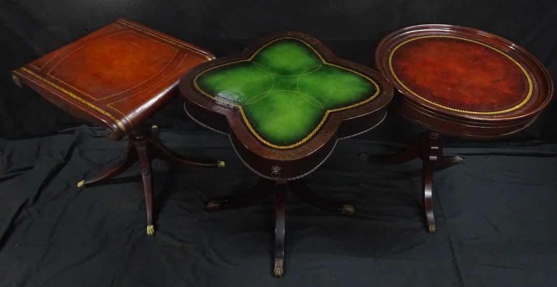 COLLECTION  (3) GILT EMBOSSED LEATHER TOP OCCASIONAL TABLES; (1 of 20)