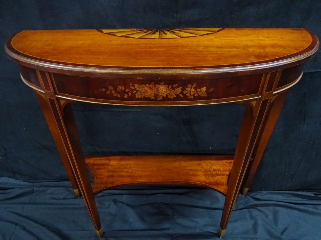 INLAID DEMI LUNE CONSOLE 32" X 36" X 13": INLAID DEMI LUNE CONSOLE 32" X 36" X 13"