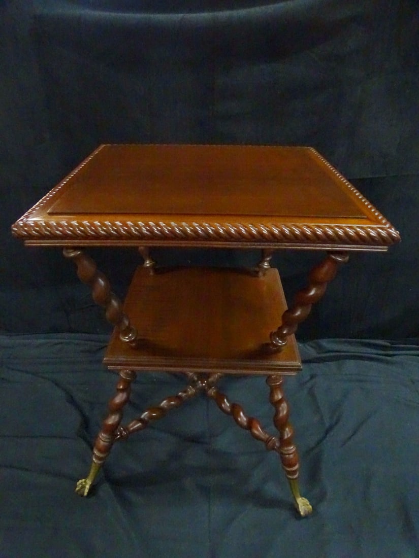 2 TIER BARLEY TWIST TABLE W/BALL AND CLAW FEET 30" X 23 1/2" X 23 1/2" (1 of 5)