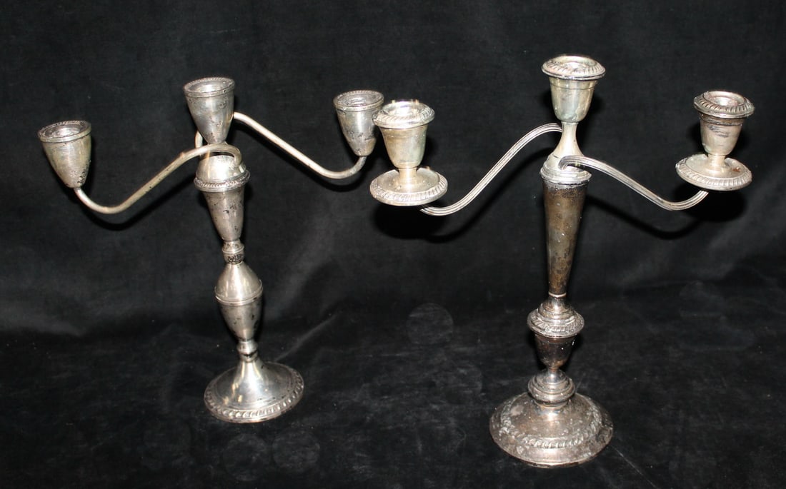 2 WEIGHTED STERLING 3 LITE CANDLEABRA 12 1/2" HIGH: 2 WEIGHTED STERLING 3 LITE CANDLEABRA 12 1/2" HIGH