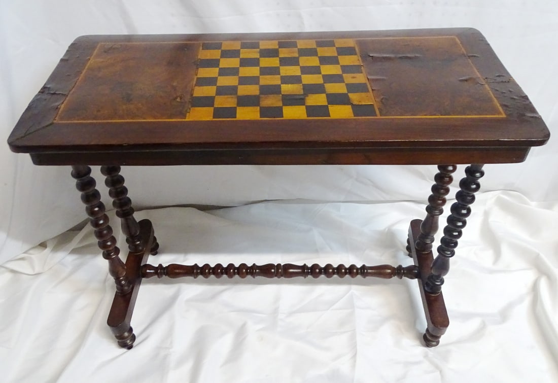 ANTIQUE INLAID GAME TABLE (LOSSES, RESTORATION)  26 3/4" X 34" X 16 3/4" (1 of 15)