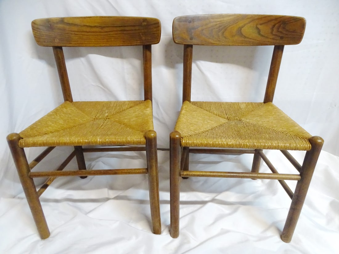 PAIR BORGE MORGESEN DANISH OAK SIDE CHAIRS WITH PAPER CORD SEAT 31 X 19 X 16 (1 of 14)
