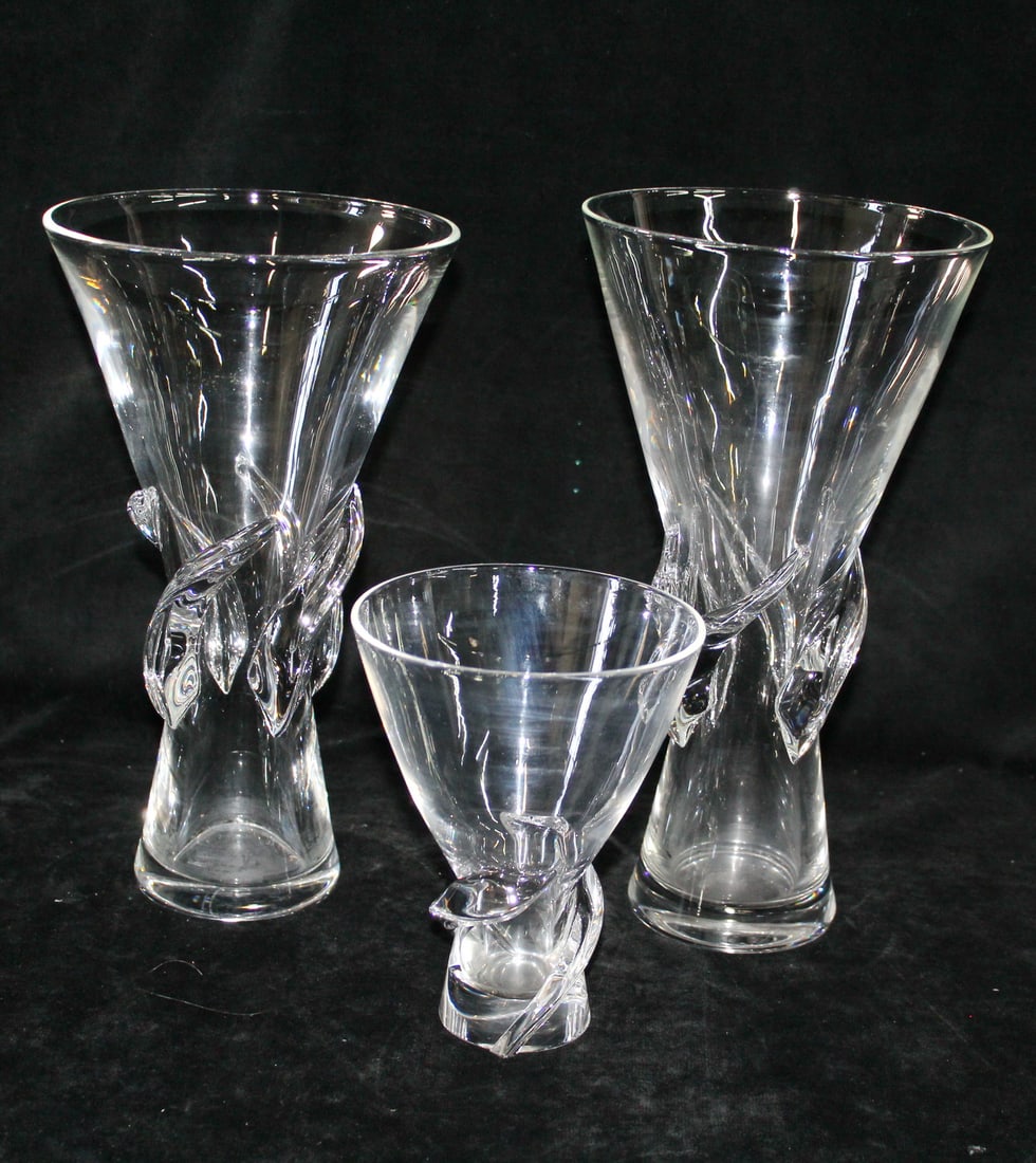 STEUBEN GEORGE THOMPSON ROSE VASES, 3 PIECES, 11.5'H X 6.25 DIA. LARGEST (1 of 6)