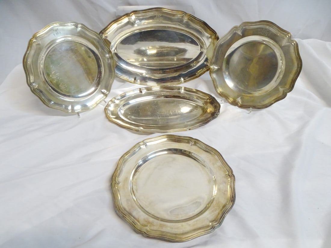 GROUP OF 5 CRISTOFLE SILVER PLATE TRAYS 18.5X12 LARGEST: GROUP OF 5 CRISTOFLE SILVER PLATE TRAYS 18.5X12 LARGEST