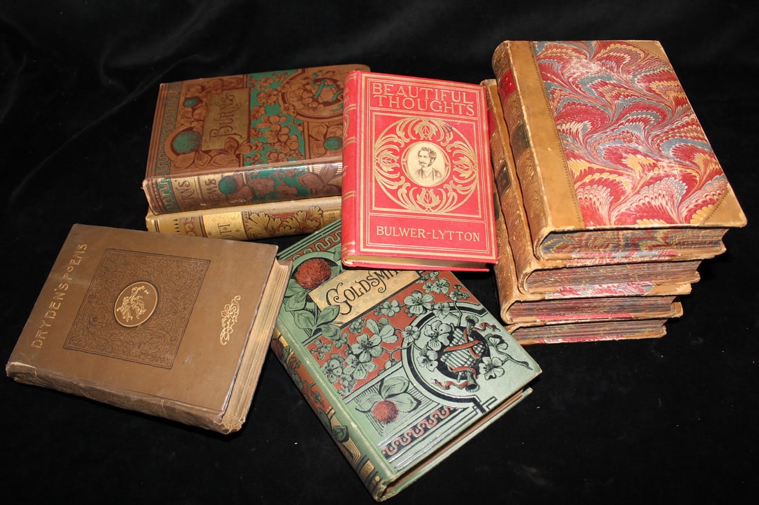GROUP OF NINE BOOKS, INCLUDING BURN'S POEMS, LIFE OF JOHNSON, 19TH AND EARLY 20TH CENTURY, ETC.: GROUP OF NINE BOOKS, INCLUDING BURN'S POEMS, LIFE OF JOHNSON, 19TH AND EARLY 20TH CENTURY, ETC. LARGEST 8.25X6.25X1.75