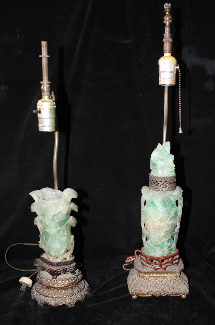 TWO JADE LAMPS, TALLEST 24": TWO JADE LAMPS, TALLEST 24"