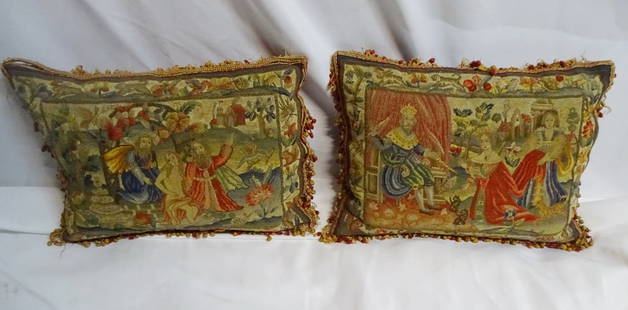 PAIR OF ANTIQUE TAPESTRY PILLOWS 10" X 16": PAIR OF ANTIQUE TAPESTRY PILLOWS 10" X 16"