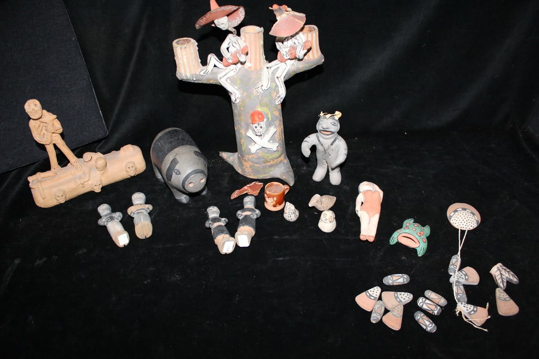 GROUP OF KATRINAS (SKELETON FIGURES), ANIMALS, AND MISCELLANEOUS FIGURES, SOME LOSSES, 12" TALLEST (1 of 15)