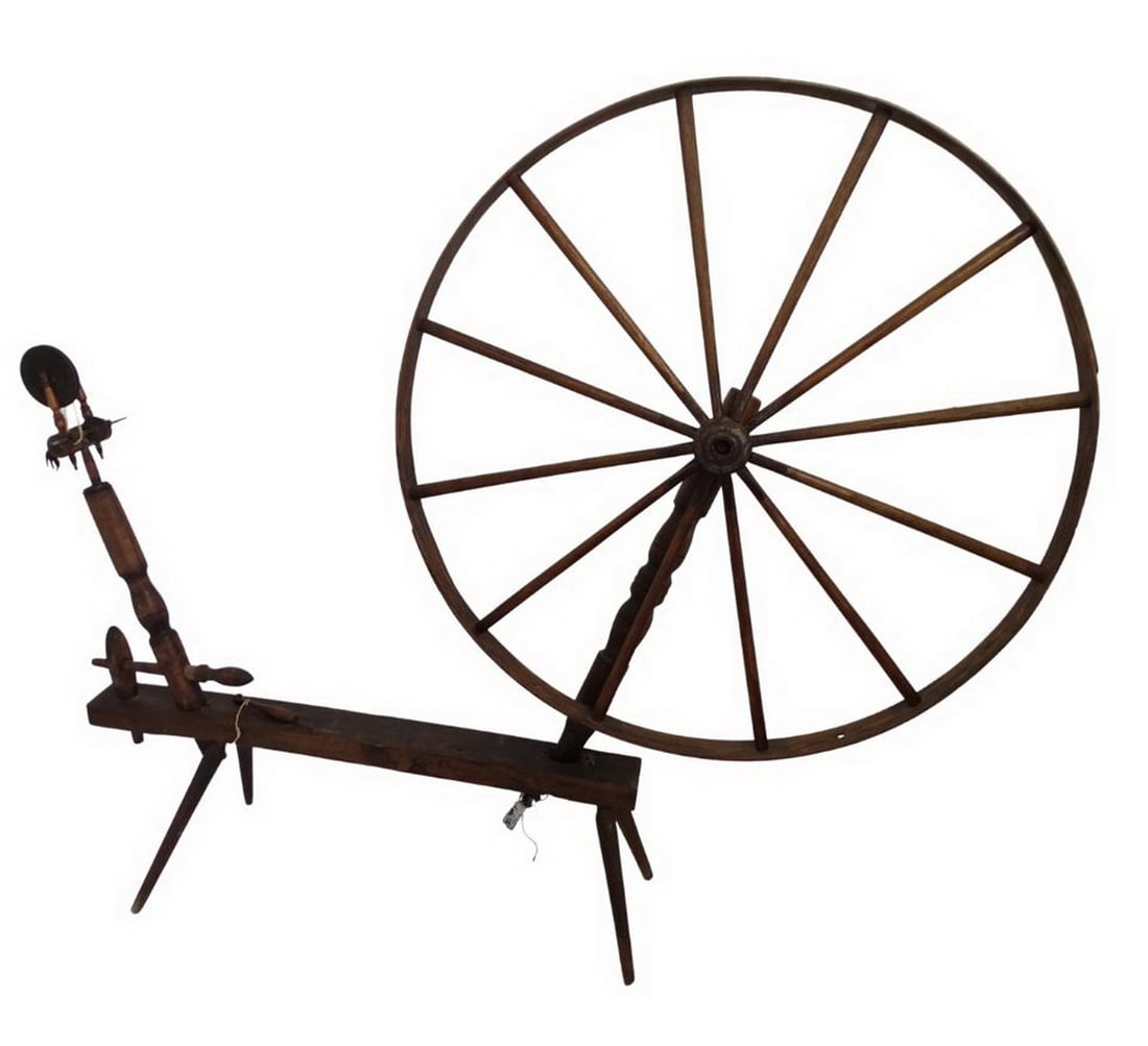 ANTIQUE SPINNING WHEEL 60.5"H x 75"L x 16.5"D: ANTIQUE SPINNING WHEEL 60.5"H x 75"L x 16.5"D