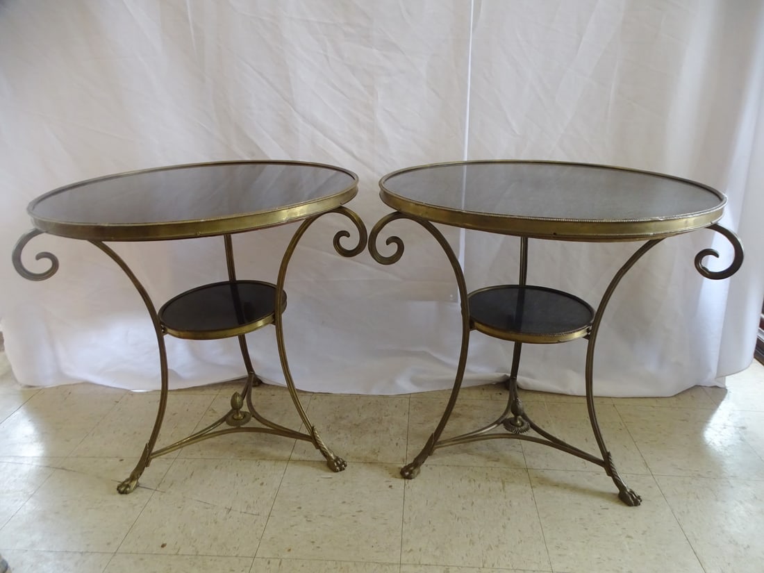 PAIR TWO TIER M.T, BRONZE MOUNTED. BOUILLOTTE TABLES 28X51X13: PAIR TWO TIER M.T, BRONZE MOUNTED. BOUILLOTTE TABLES 28X51X13