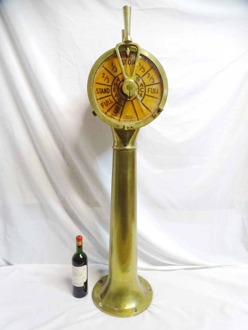 SHIP THROTTLER OR TELEGRAPH BY BRELCO, NY: SOLID BRASS, FLOOR MODEL WITH PEDESTAL BASE 44X12X11.5 (1 of 17)