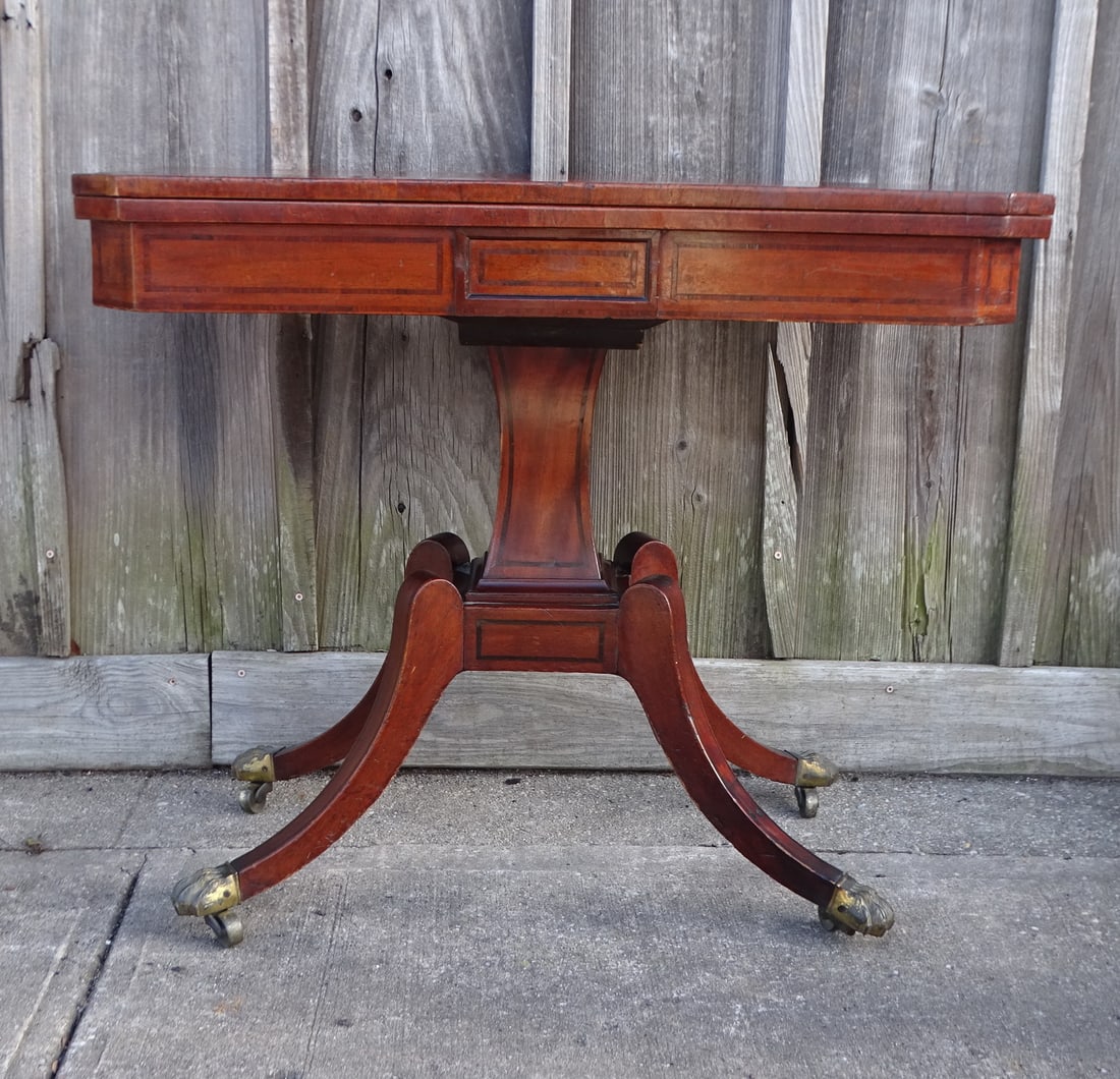 ENGLISH REGENCY INLAID MAHOGANY FOLDOVER TABLE, 29.25 X 33 X 17.5 (1 of 19)