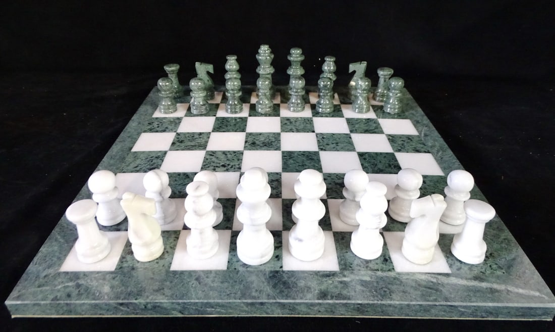 MARBLE CHESS SET 3/4" X 16" X 16" (3" HIGH TALLEST PIECE) (1 of 12)