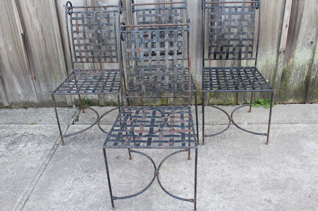 SET OF 4 WROUGHT IRON PAPPERZINI STYLE CHAIRS 35" X 18" X 24 1/2" (1 of 9)