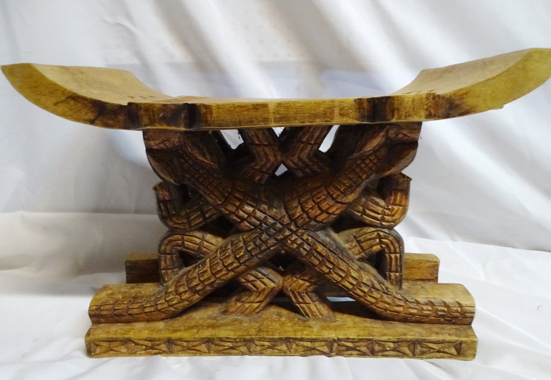 WEST AFRICAN CARVED STOOL 15" X 22" X 12 1/2" (1 of 10)