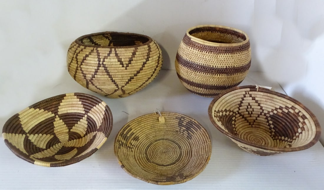 FIVE NATIVE AMERICAN WOVEN BASKETS (1 of 16)