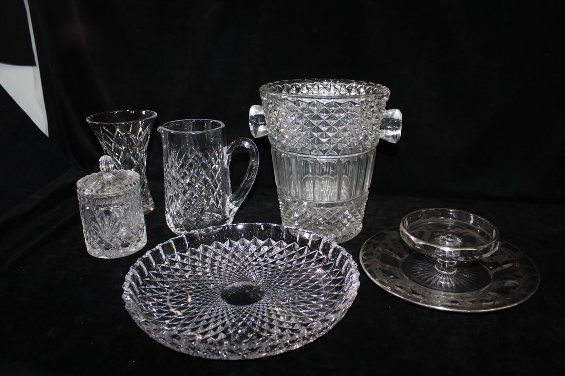GROUPING OF PRESSED AND CUT GLASS, HEISEY GLASS & WATERFORD 4 1/2" HIGH X 10 1/2" DIA. (1 of 8)