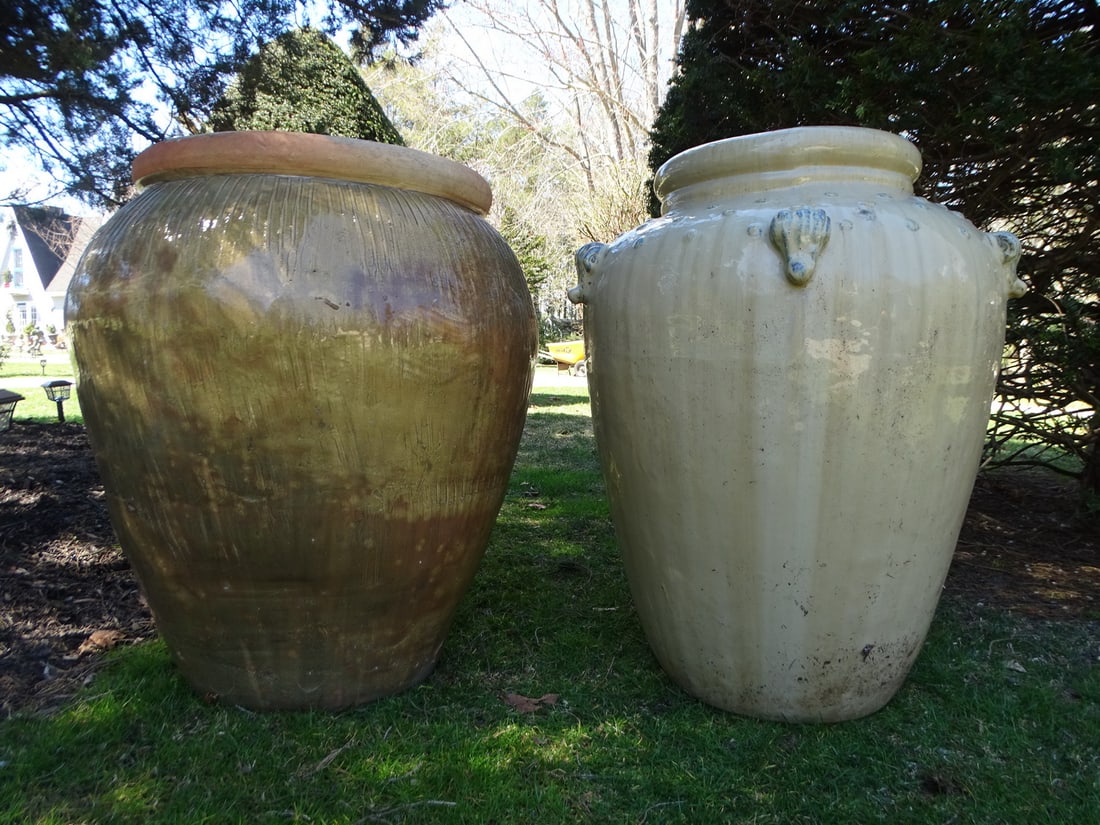 2 GLAZED TERRACOTTA PLANTERS / VESSELS 27 1/2" X 25" DIA. (15" OPENING) 28 1/2" X 22" DIA. (10" (1 of 16)