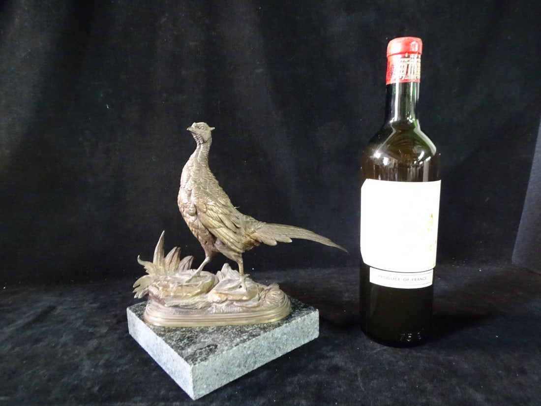 BRONZE PHEASANT ON MARBLE PLYNTH, SIGNED E. DELABRIERRE 8 1/4" 9 1/2" 3 1/2" (1 of 18)