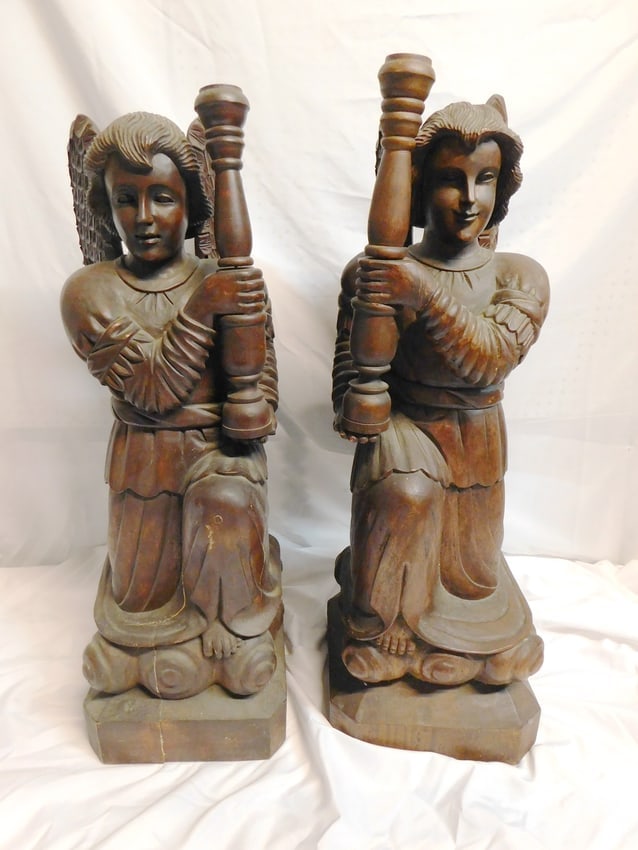 PAIR OF CARVED WOOD ANGEL FIGURES 38 1/2" X 11 1/2" X 16" (1 of 14)