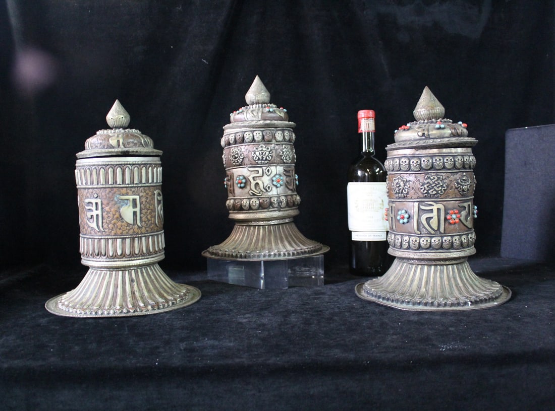 3 TIBETAN PRAYER WHEELS 13" X 9" DIA. (1 of 20)