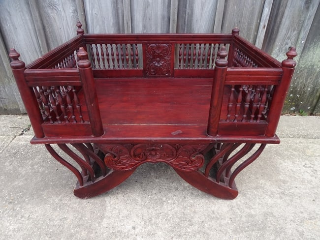 CARVED ROSEWOOD THAI HOWDAH ELEPHANT SEAT 9" HIGH, 28" DEEP & 37" WIDE (1 of 18)