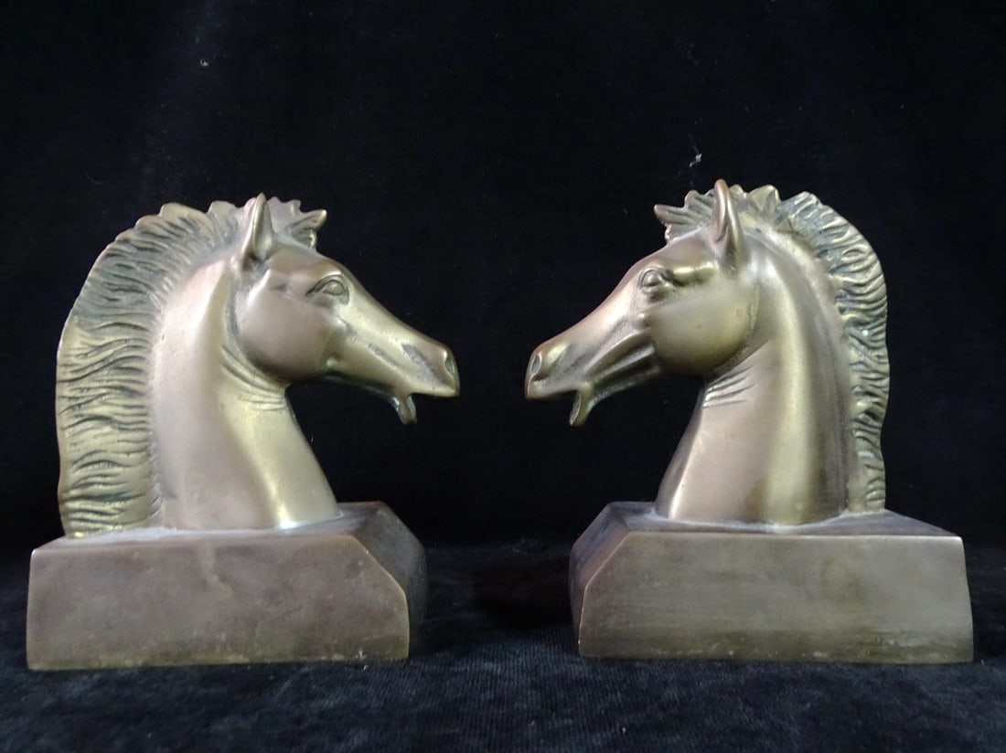 PAIR OF BRONZE HORSE HEAD BOOKENDS 6 1/2" TALL (1 of 7)