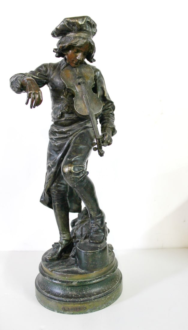 AFTER GAUDEZ "LULLI ENFANT" CAST METAL SCULPTURE (MISSING BOW) 21" HIGH: AFTER GAUDEZ "LULLI ENFANT" CAST METAL SCULPTURE (MISSING BOW) 21" HIGH