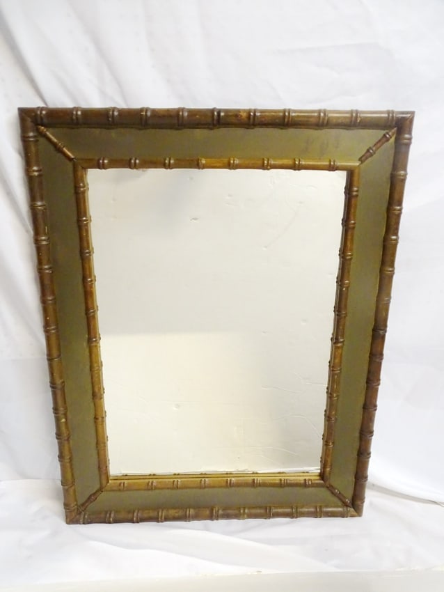 MID CENTURY ITALIAN FAUX BAMBOO AND COPPER MIRROR 36" X 28" OVERALL B-7 (1 of 12)